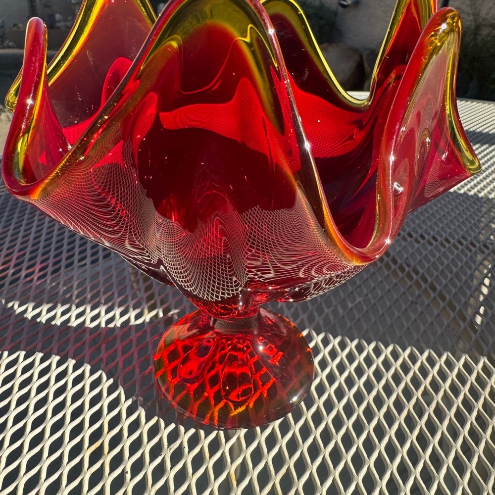 Antique viking Elegant Red and Yellow Glass Art Sculpture